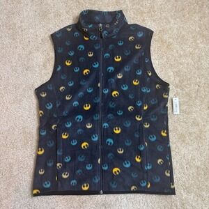 Star Wars Amazon Essentials Fleece Vest Mens M Black Rebel Alliance Full Zip NWT